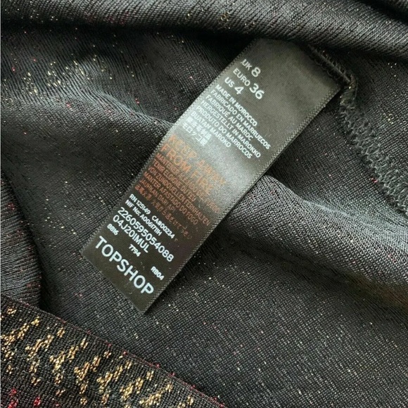 Topshop Deep Plunge Mini Bodycon Dress Size 8 Metallic Thread - Picture 6 of 7